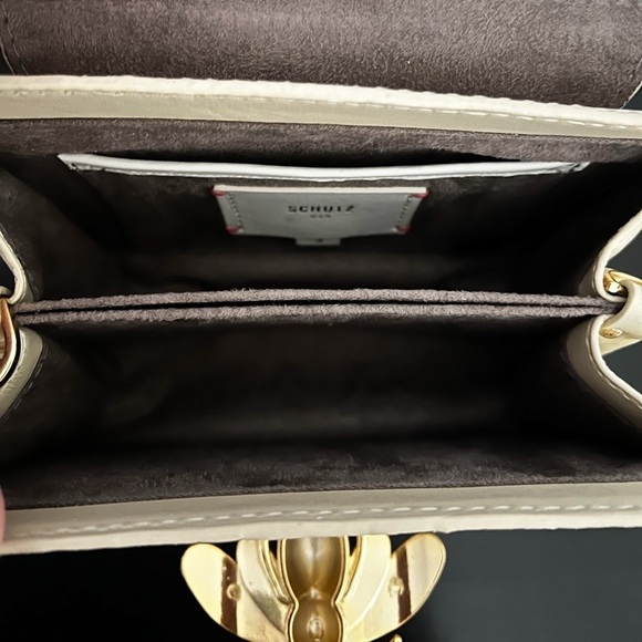 SCHUTZ Bamboo Handle Bee Closure Leather Off White Crossbody Bag - Picture 8 of 9